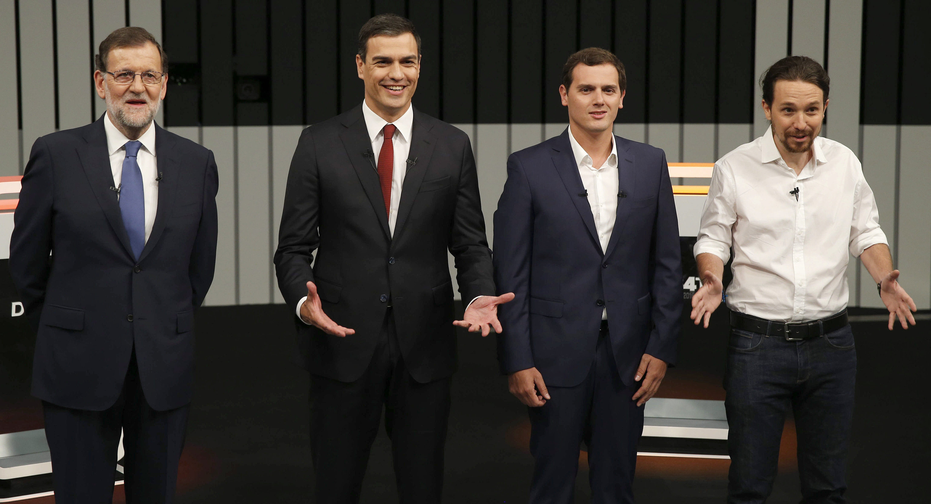 Mariano Rajoy, Pedro Snchez, Albert Rivera y Pablo Iglesias, en el debate a cuatro de 2016.