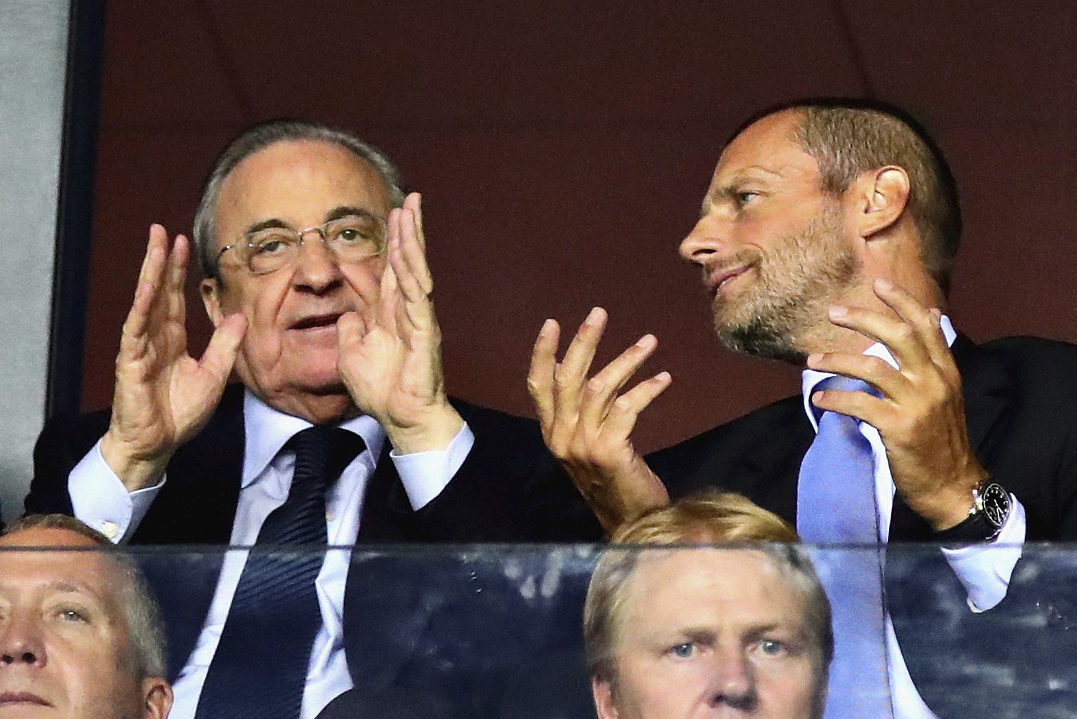Florentino, presidente del Madrid, y Ceferin, presidente de la UEFA.