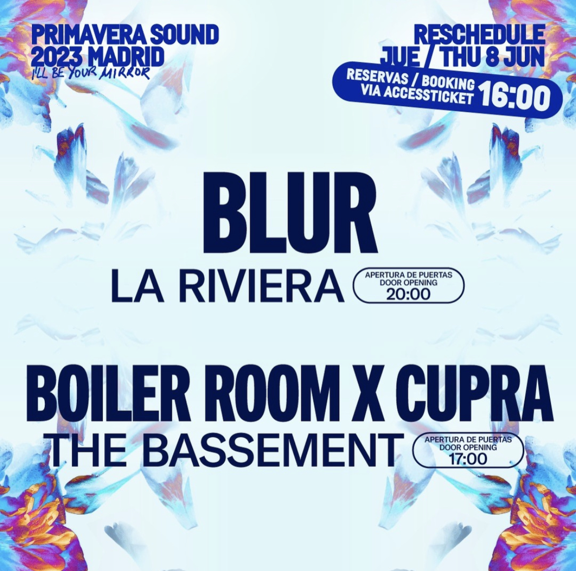 Cartel del Primavera Sound anunciando el cambio de localizacin del concierto de Blur.