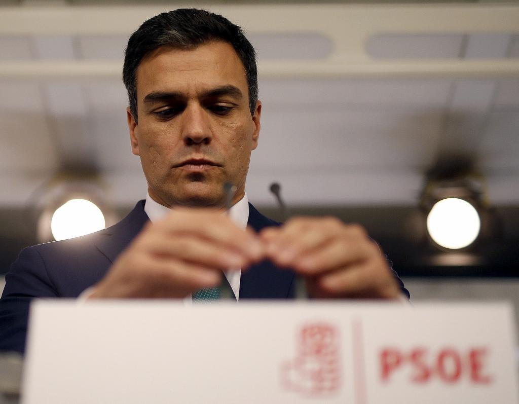 Pedro Sánchez, durante una rueda de prensa en la sede del PSOE, en 2015.