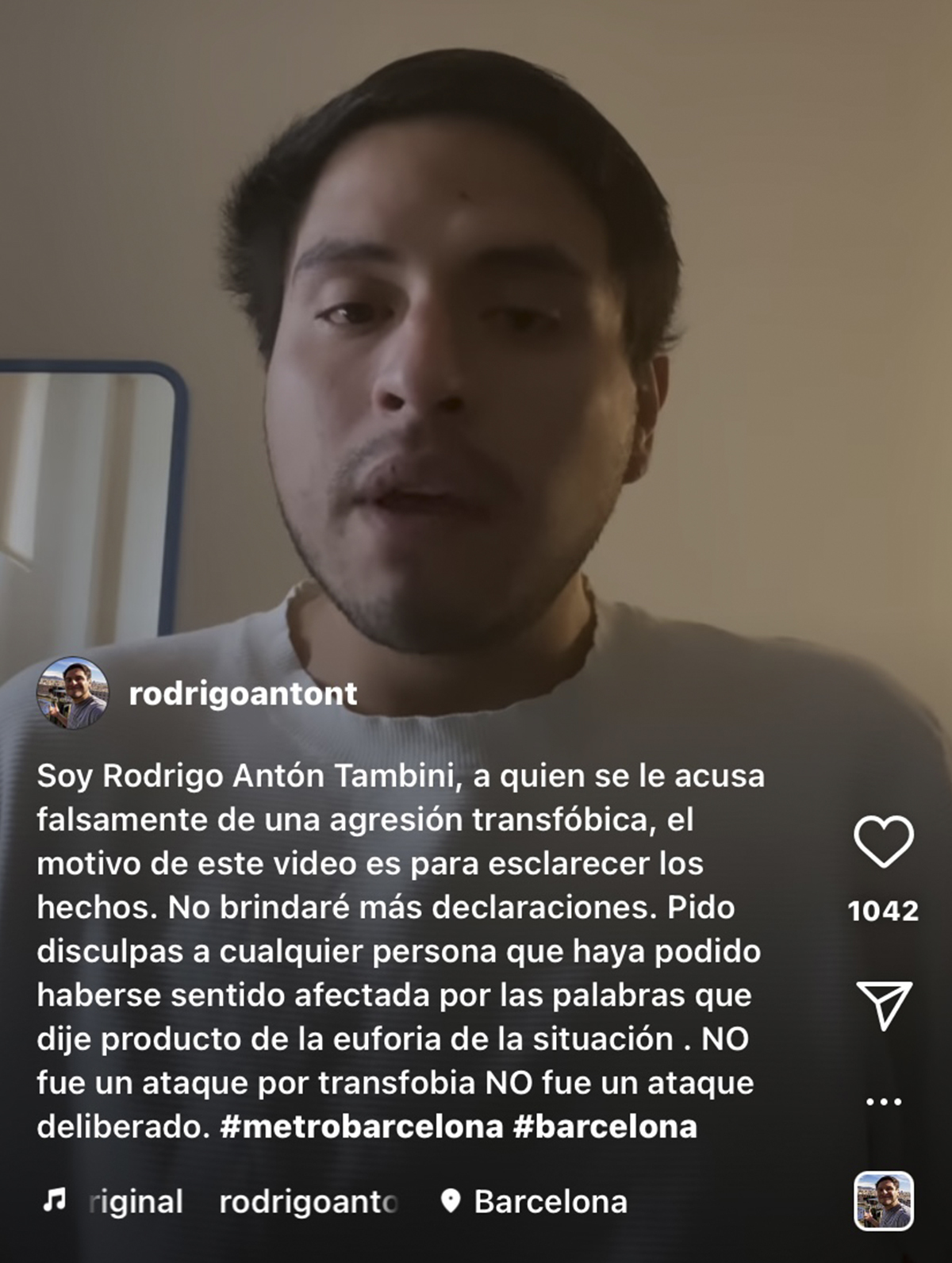 Ricardo, en su cuenta de Instagram @rodrigoantont, contando su versin