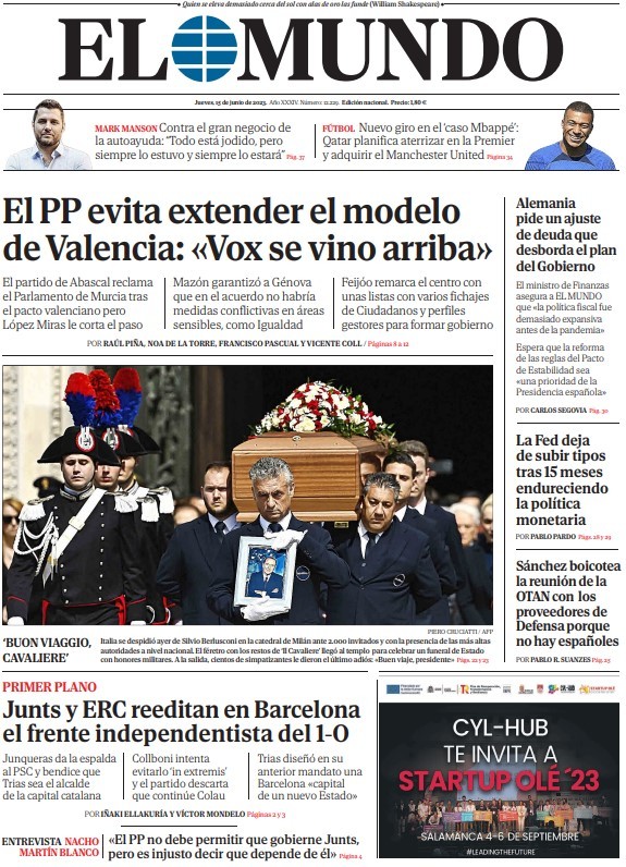 Portada de EL MUNDO del 15 de junio de 2023