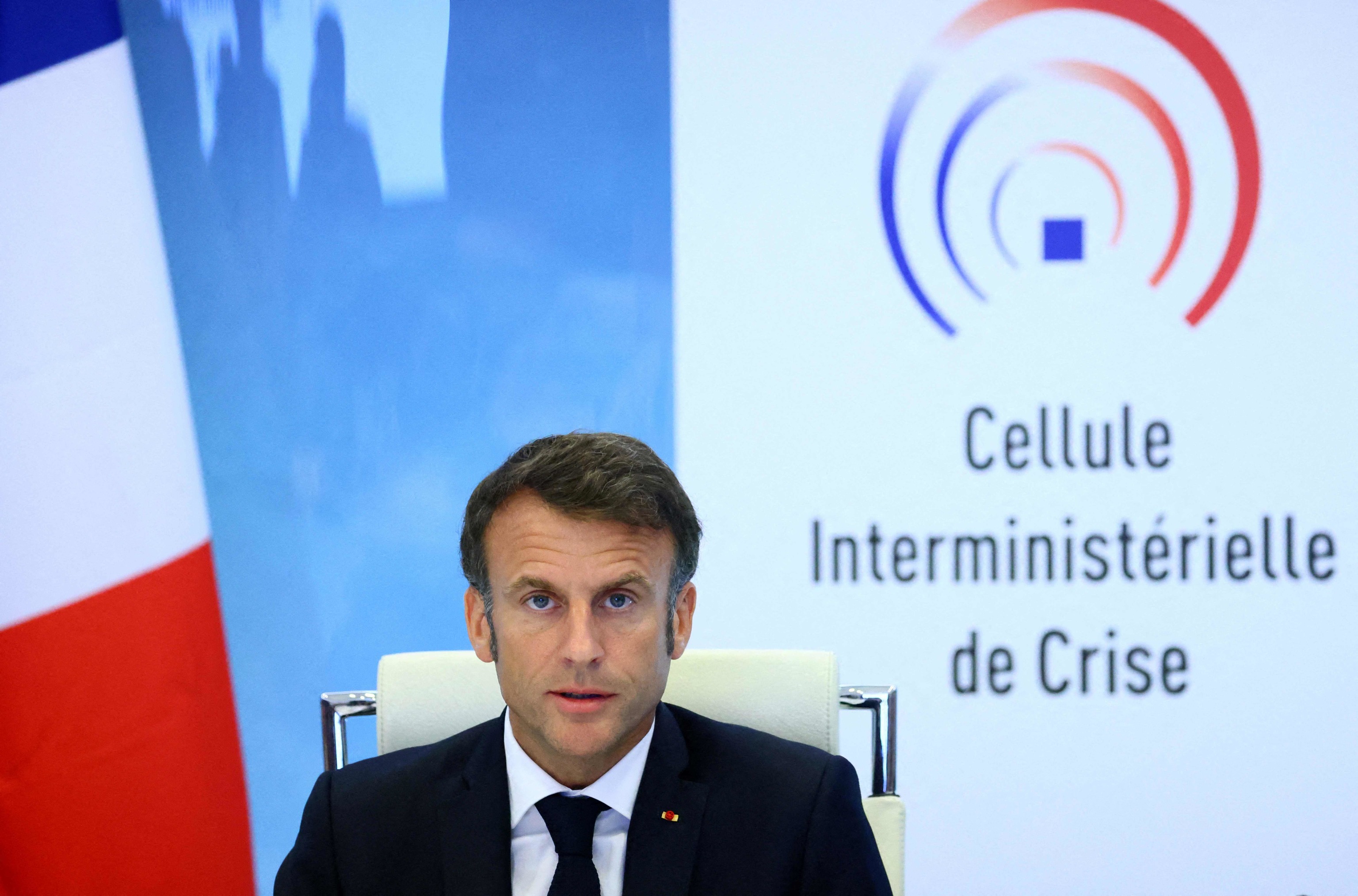 El presidente francés, Emmanuel Macron, durante la reunión de crisis