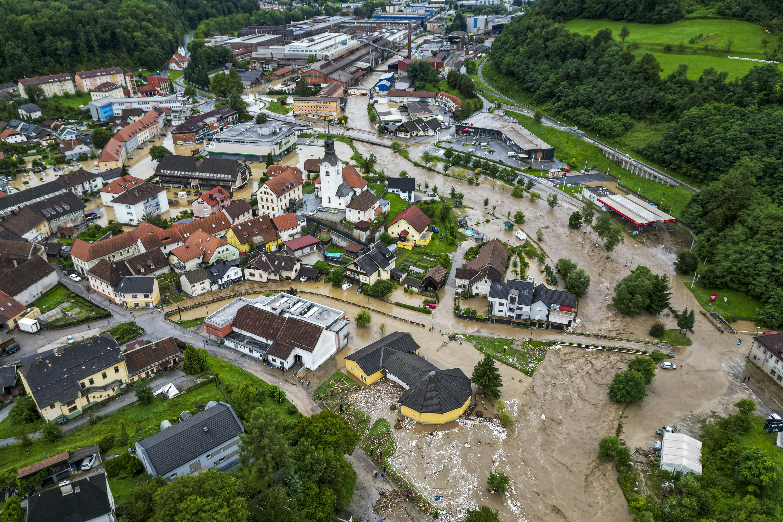 Área inundada en Ravne na Koroskem, al noreste de Ljubljana