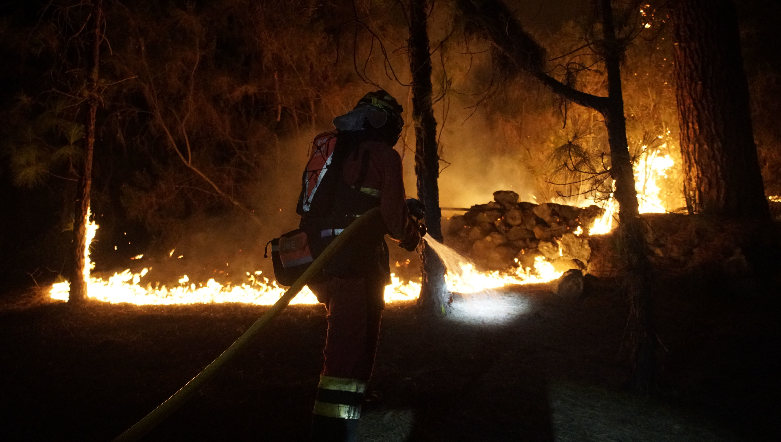 Miembros de la Unidad Mlitar de Emergencias trabajan en la extincin del incendio