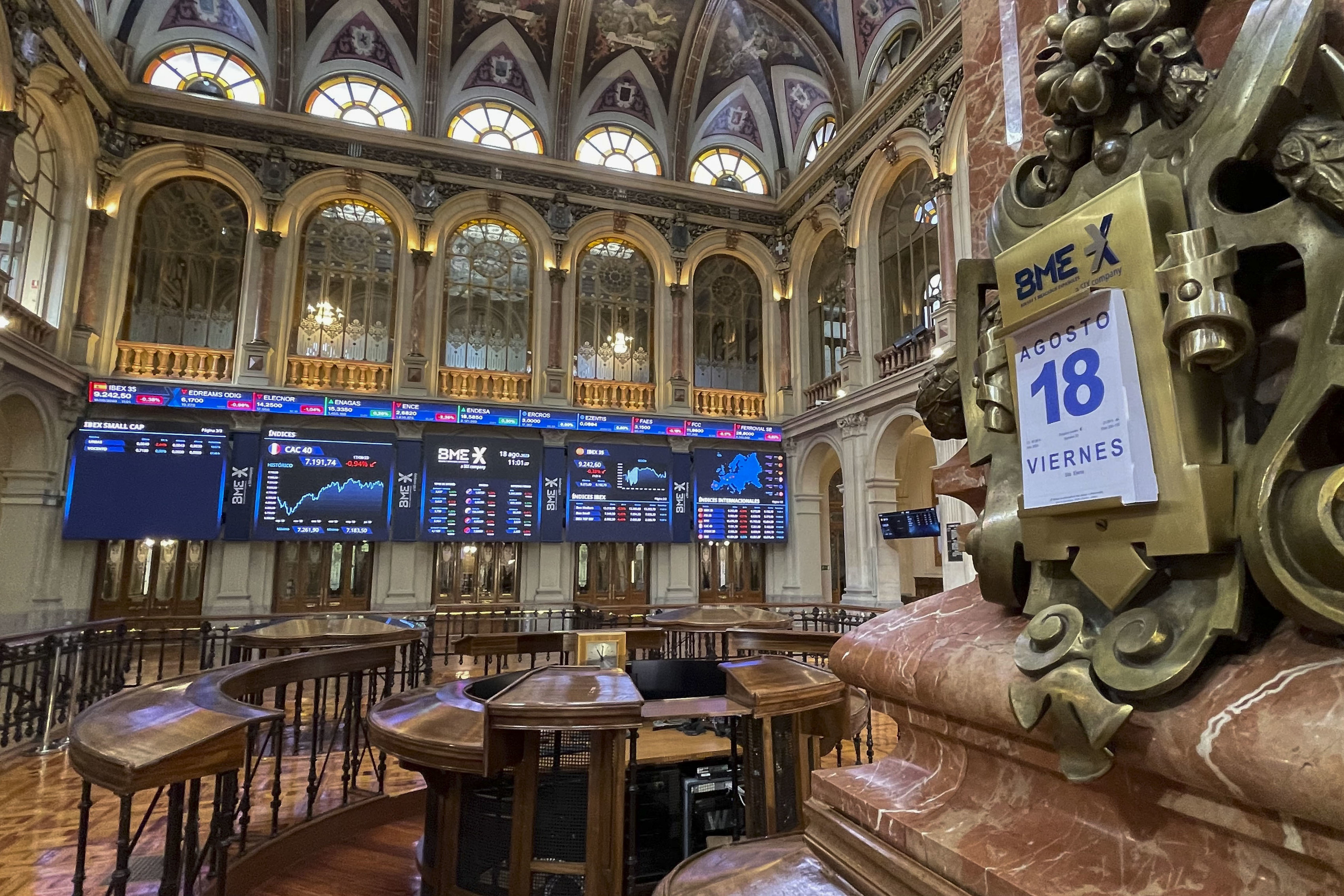 El interior del Palacio de la Bolsa de Madrid el pasado viernes 18 de agosto.