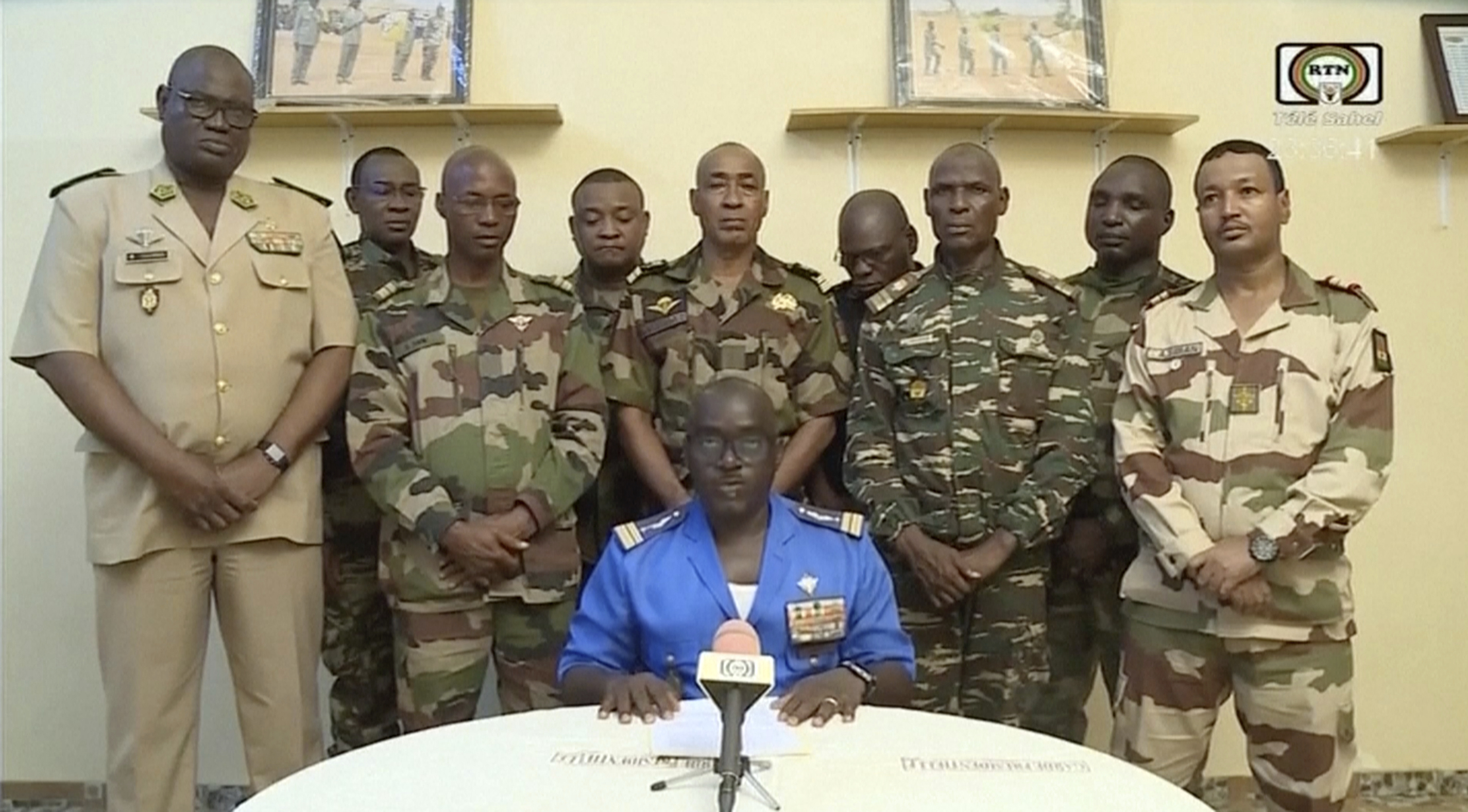 Imagen de los mandos militares de Níger en su primera comparecencia tras el golpe de Estado de julio.