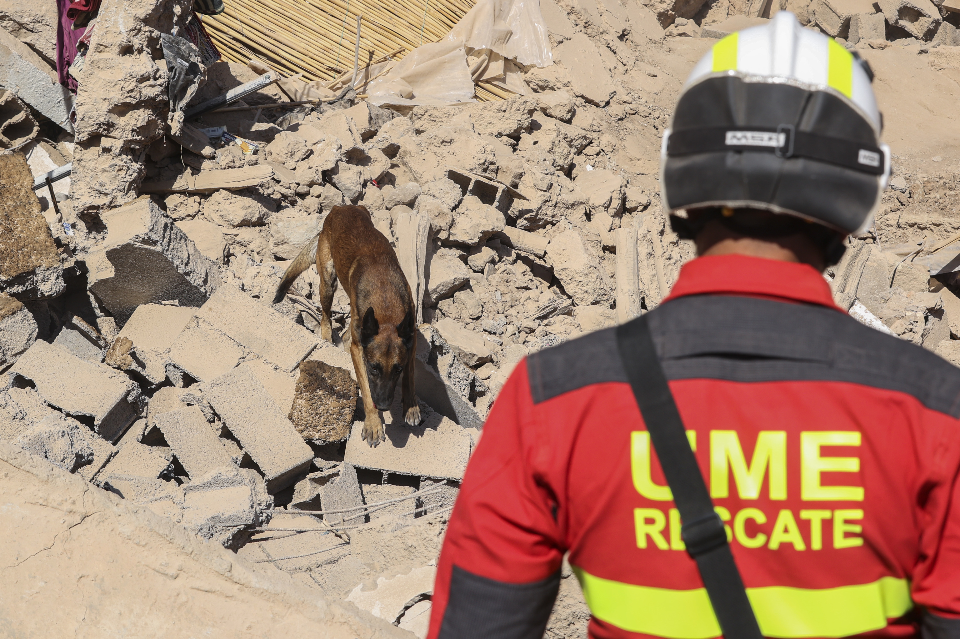 Efectivos de la UME ayudan en las labores de rescate tras el devastador terremoto, este mi