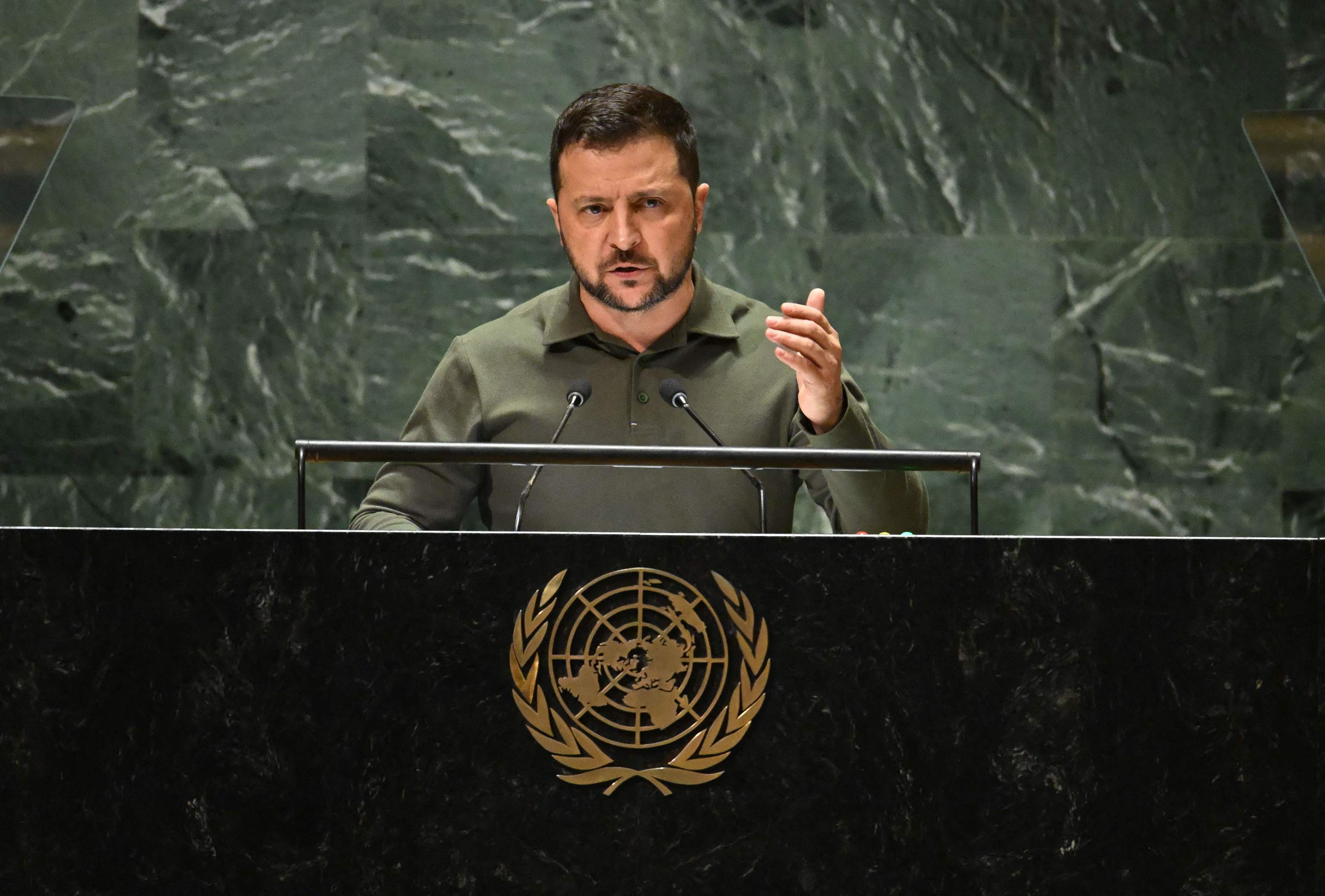 Zelenski, durante su intervención ante la Asamblea General de la ONU.