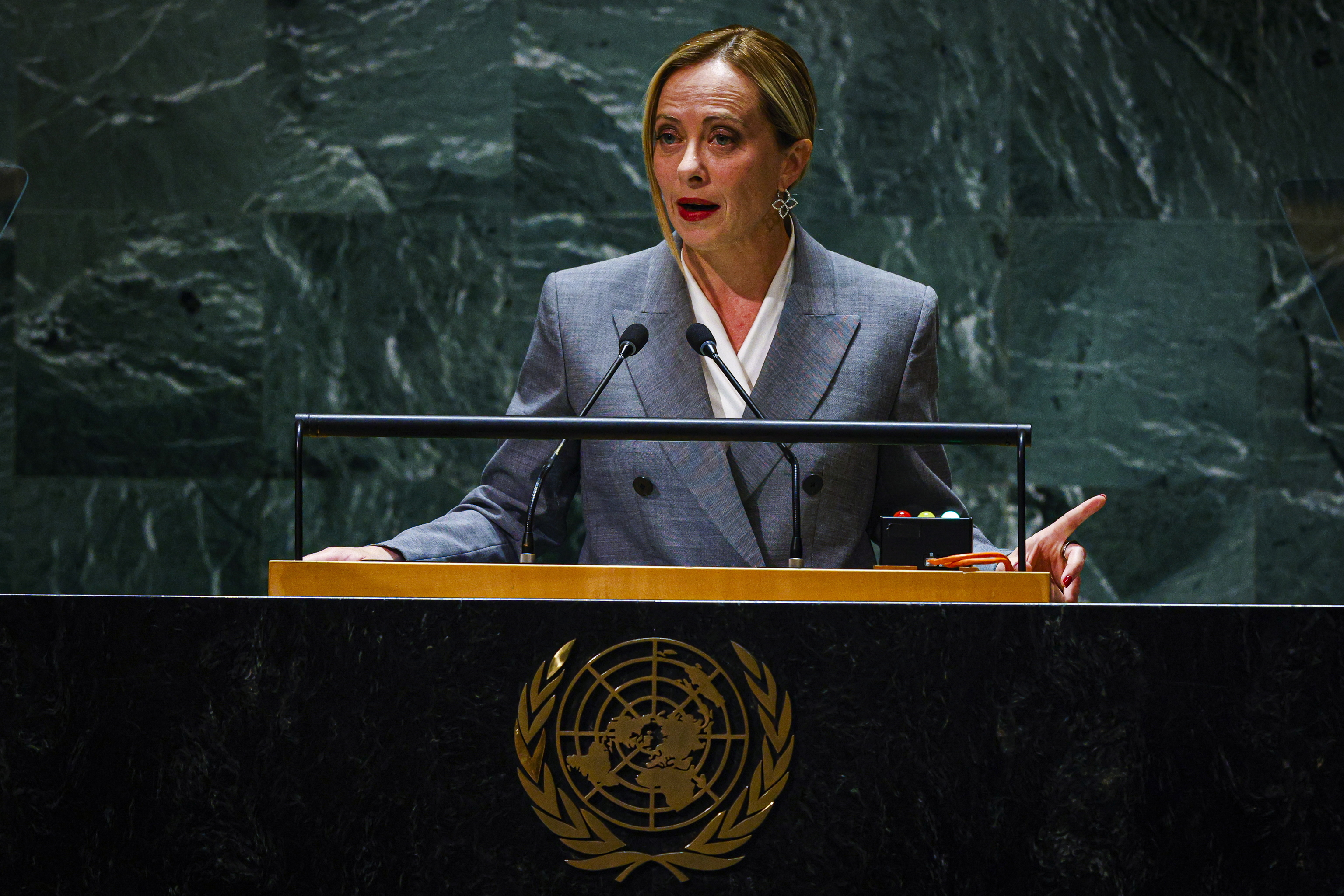 La primea ministra italiana, Giorgia Meloni, ante la ONU.