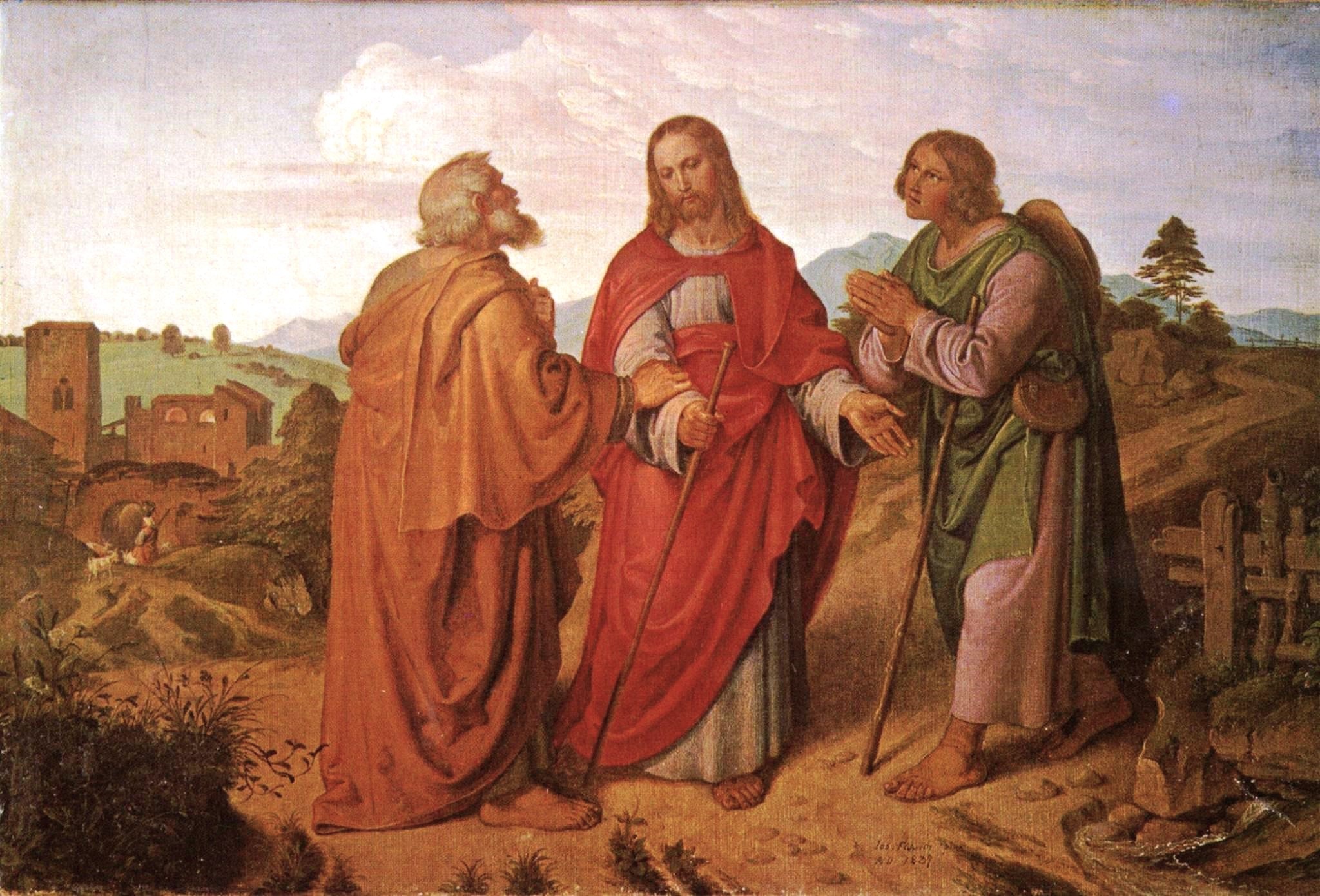 Camino de Emaús, de Joseph von Führich, donde aparece Cleofás y otro discípulo junto a Jesús resucitado..