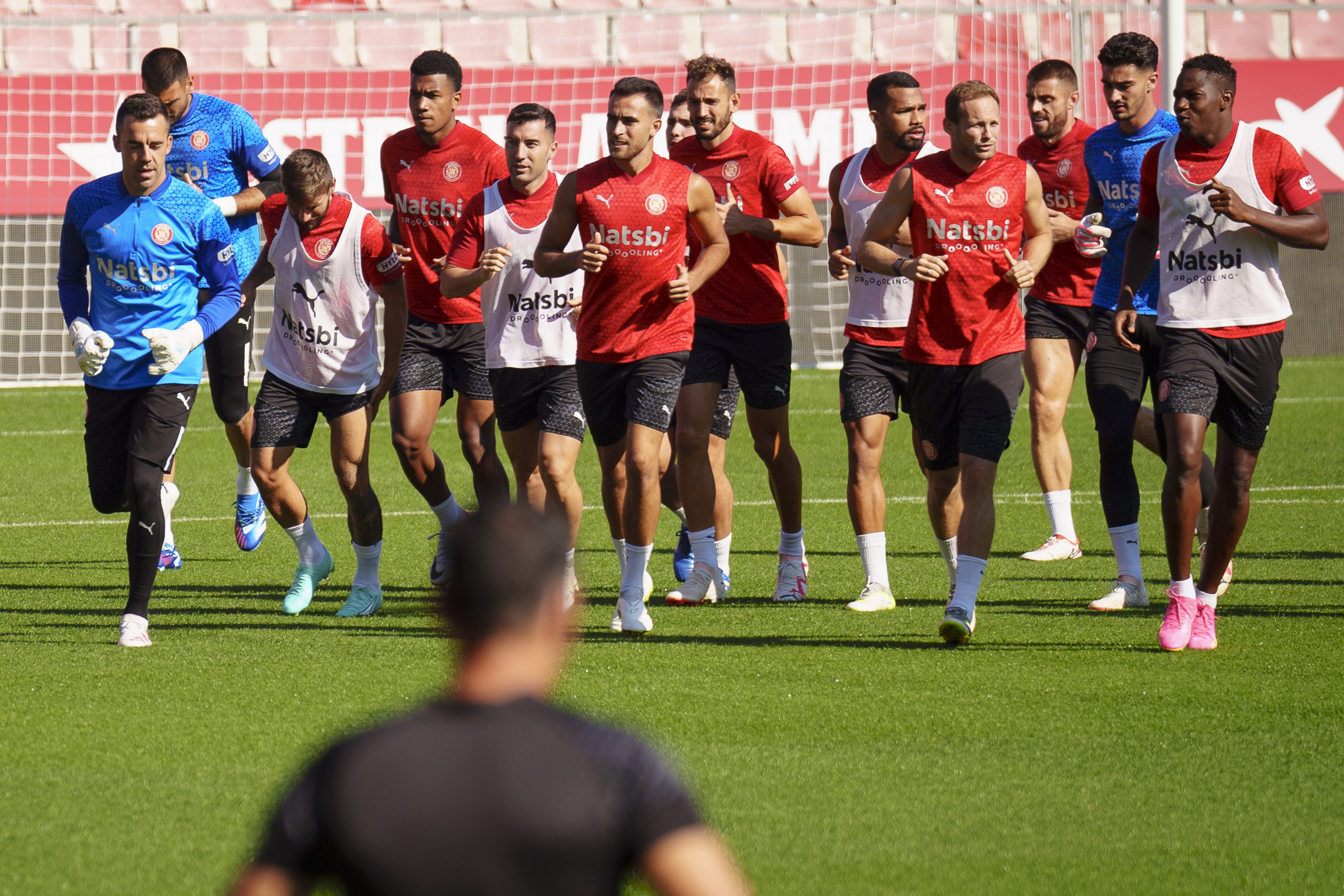 Los jugadores del Girona, durante un entrenamiento de esta semana.
