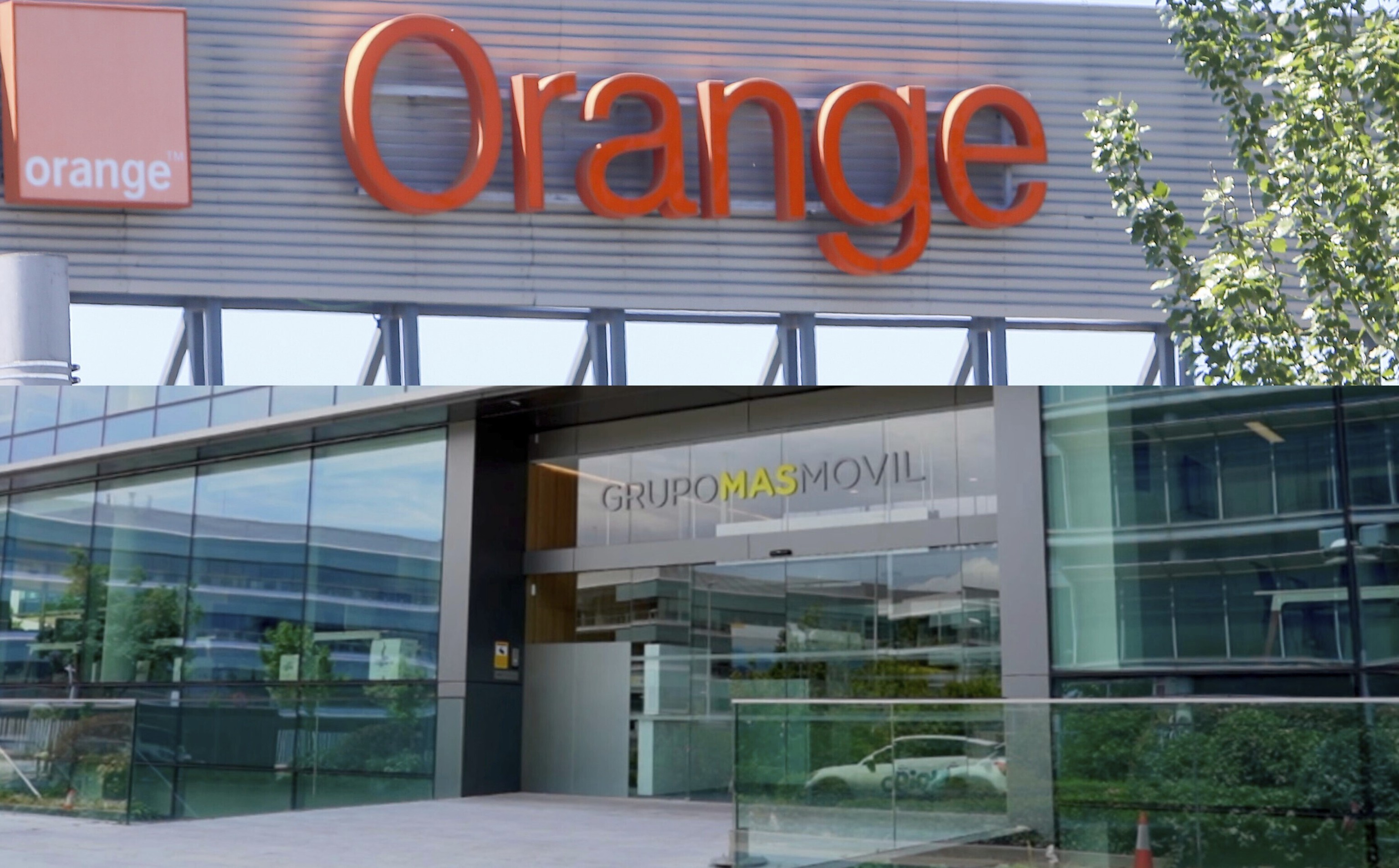 MásMóvil y Orange, en un fotomontaje de sus dos sedes.