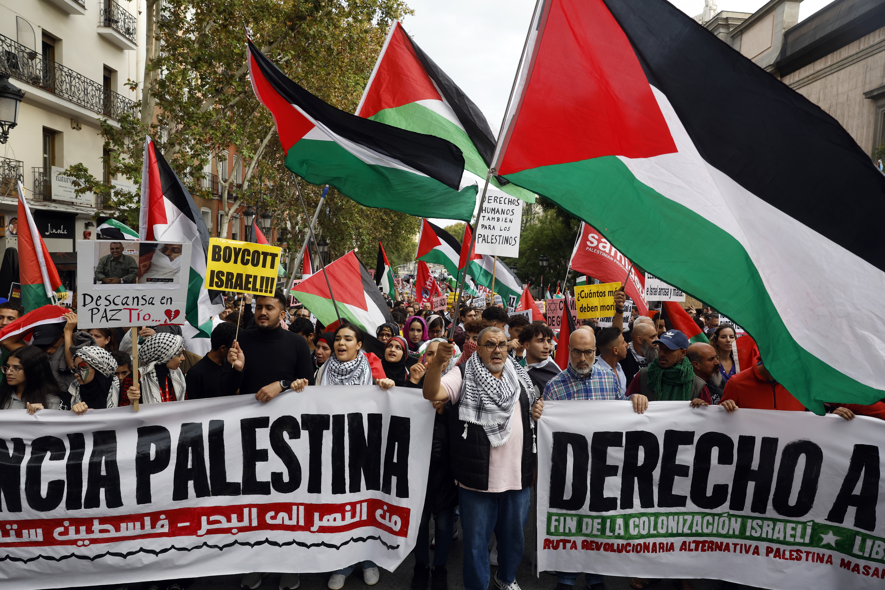 Manifestación en Madrid para apoyar a Palestina.