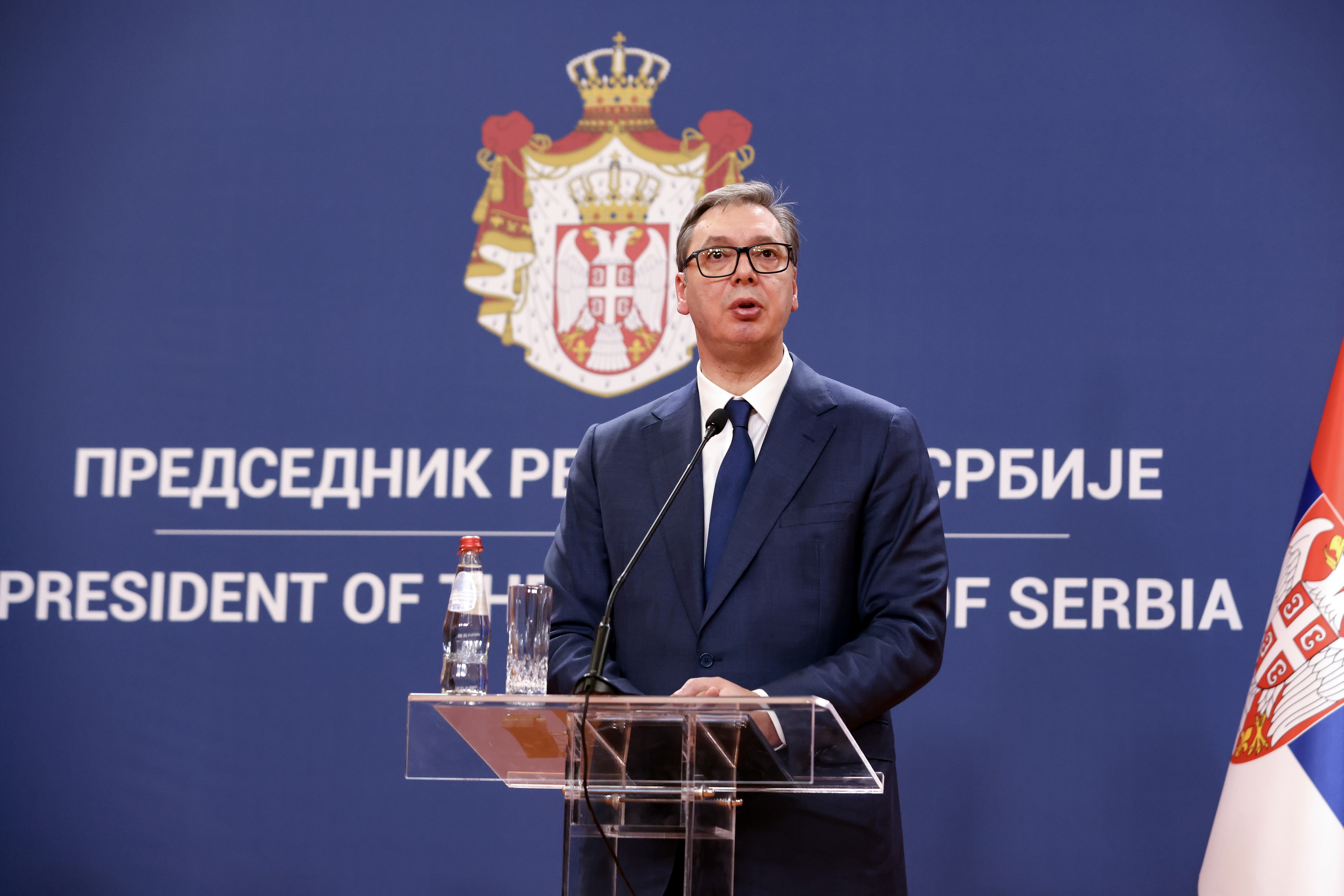El presidente de Serbia, Aleksandar Vucic, en una conferencia de prensa este martes.