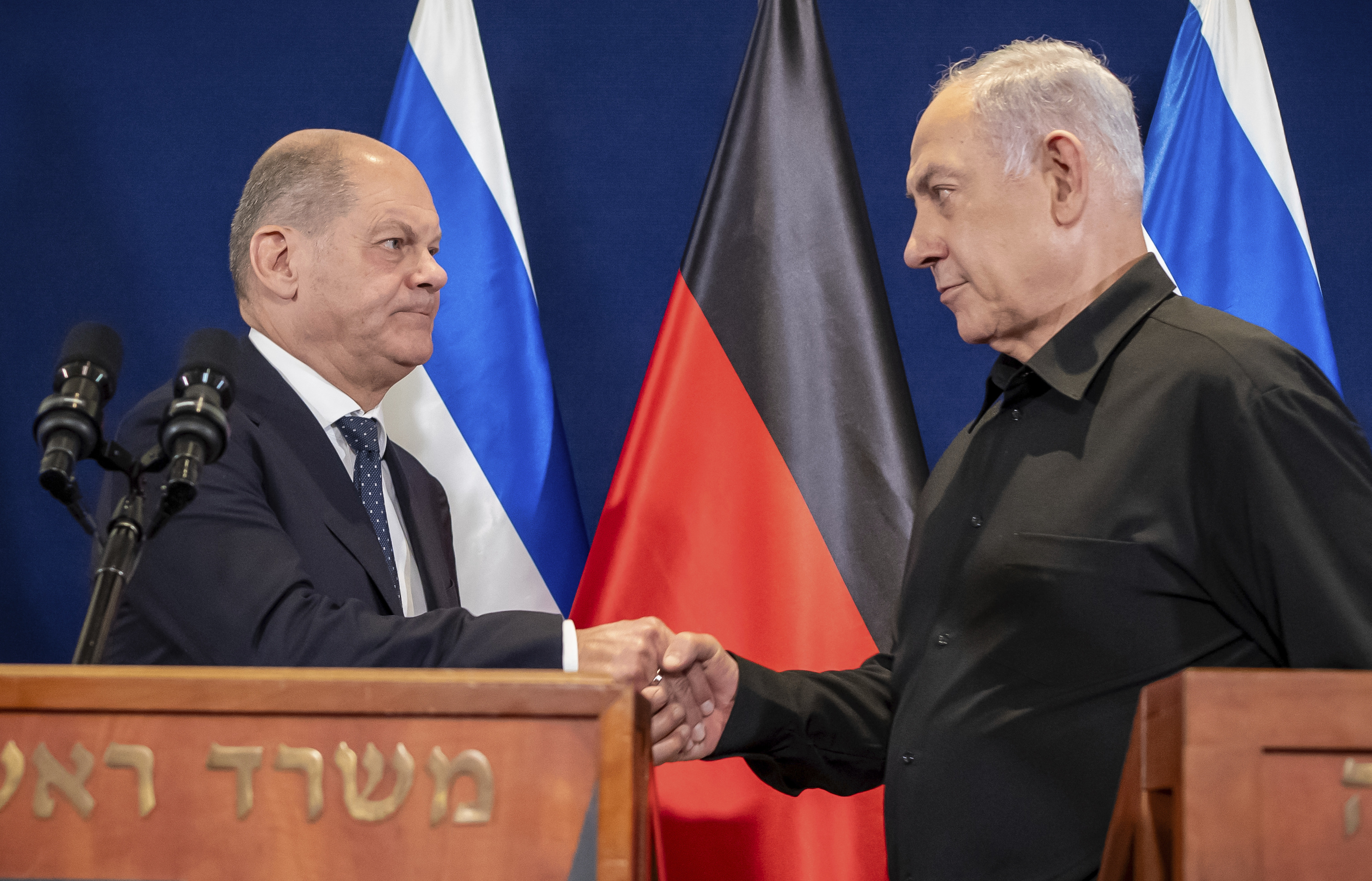 El canciller alemn, Olaf Scholz, en una conferencia de prensa con Benjamin Netanyahu.