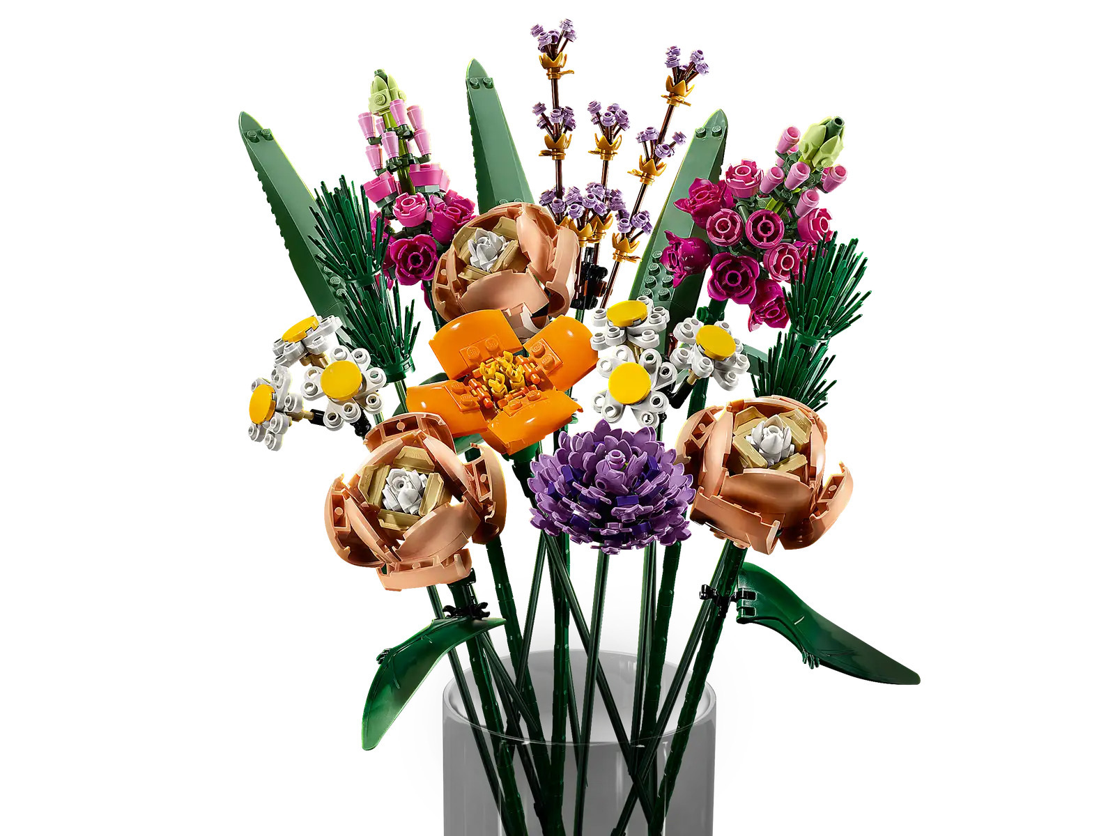 Ideas para decorar jarrones de cristal con flores artificiales: pon un ramo de LEGO