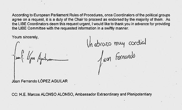 Despedida de la carta de López Aguilar a Francina Armengol