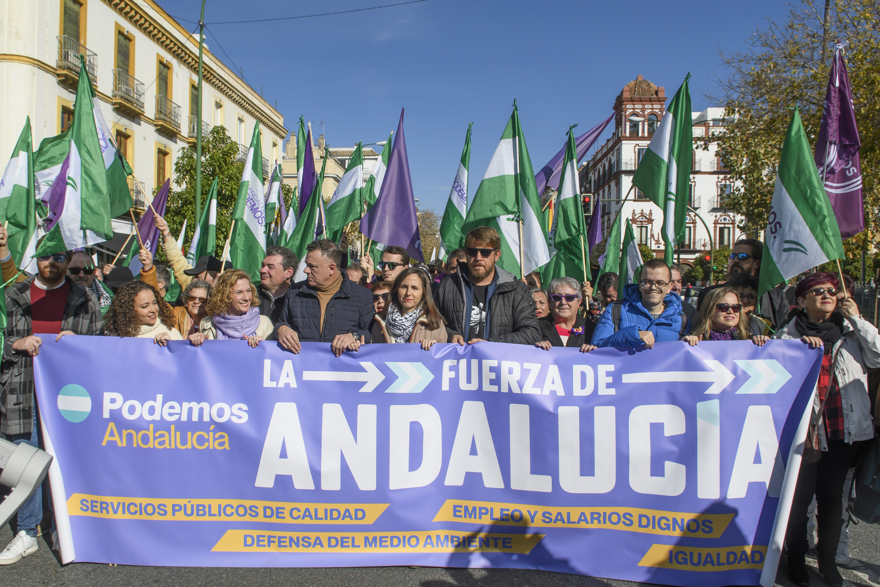 La secretaria general de Podemos, Ione Belarra, en la manifestación de las izquierdas.