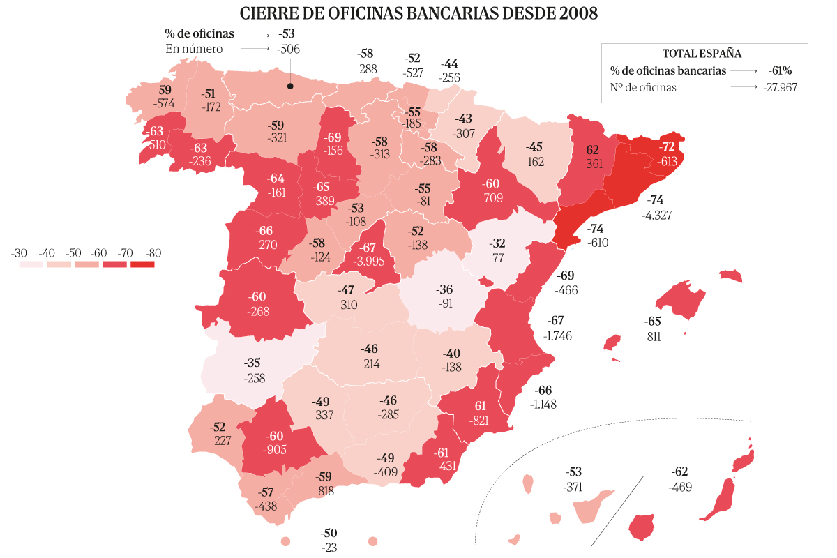 La paradoja de la ‘España vacía’: Teruel, Huesca y Cuenca tienen la mayor ratio de oficinas bancarias por habitante