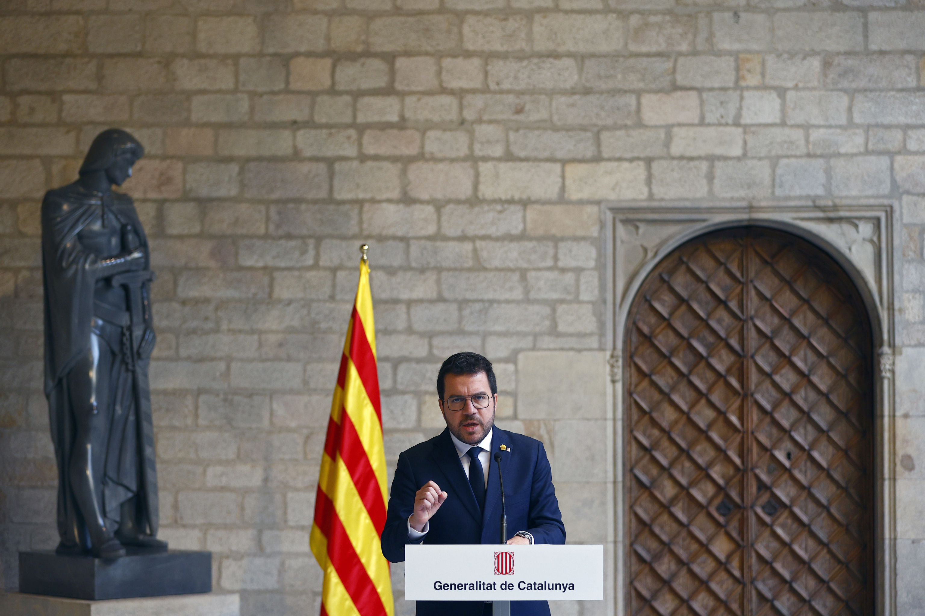 El presidente de la Generalitat, Pere Aragons, en su comparecencia despus de la reunin con Snchez