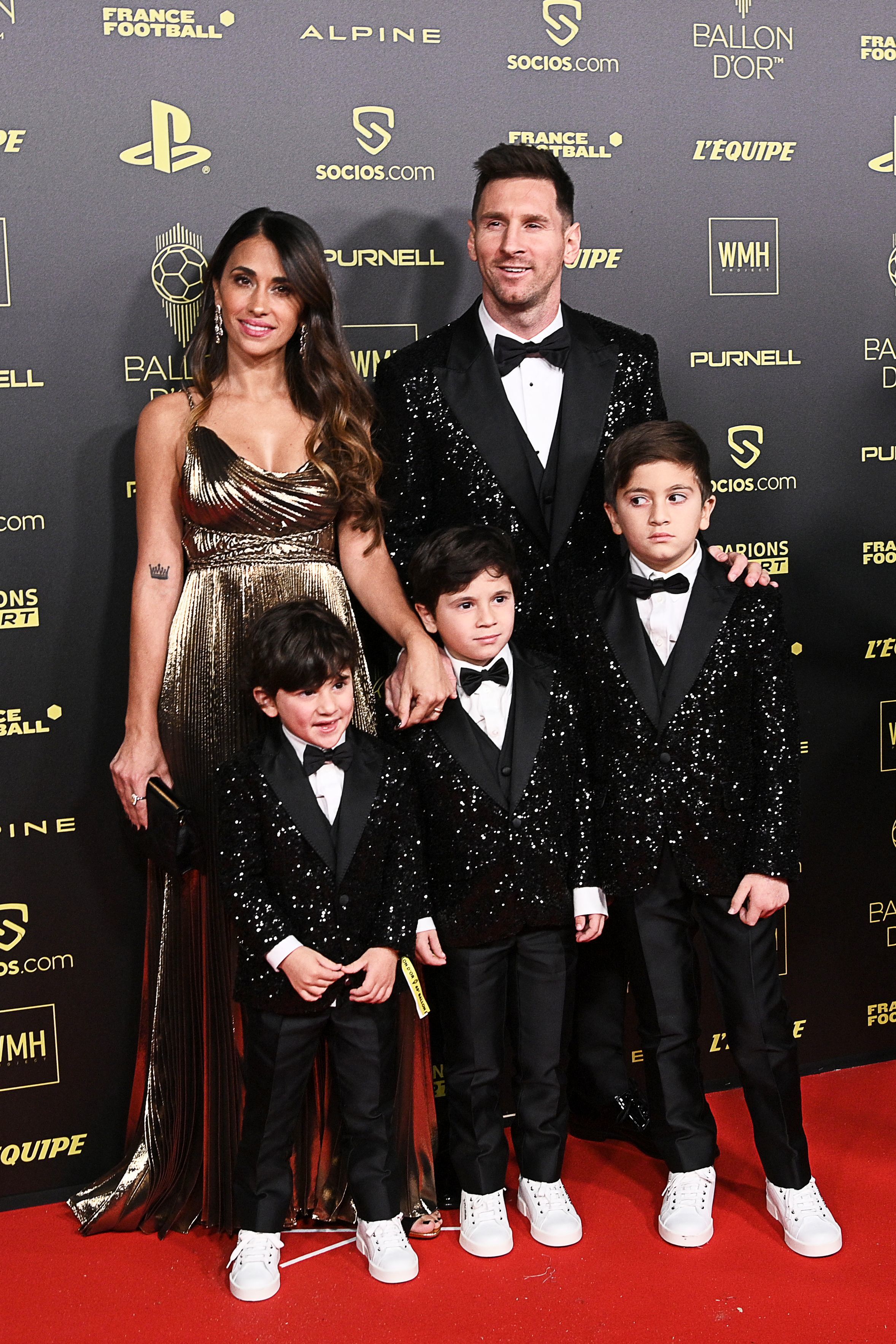 Messi y su familia, durante la gala de Baln de Oro de 2021.