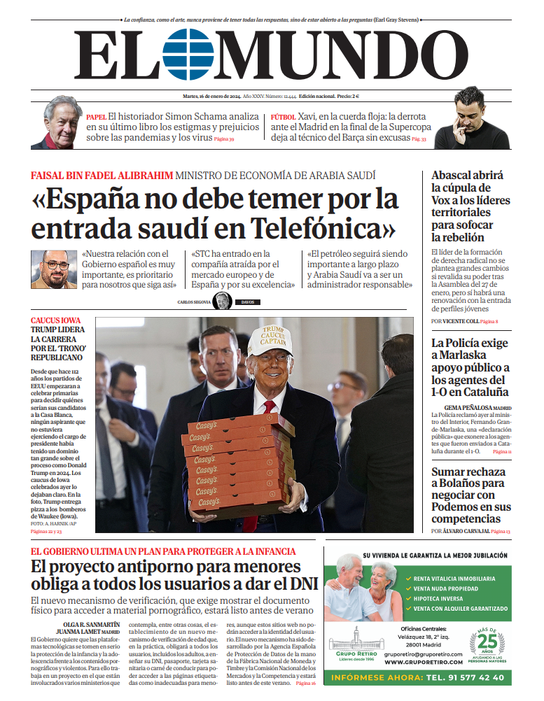 Portada de EL MUNDO del martes 16 de enero de 2024 | Medios