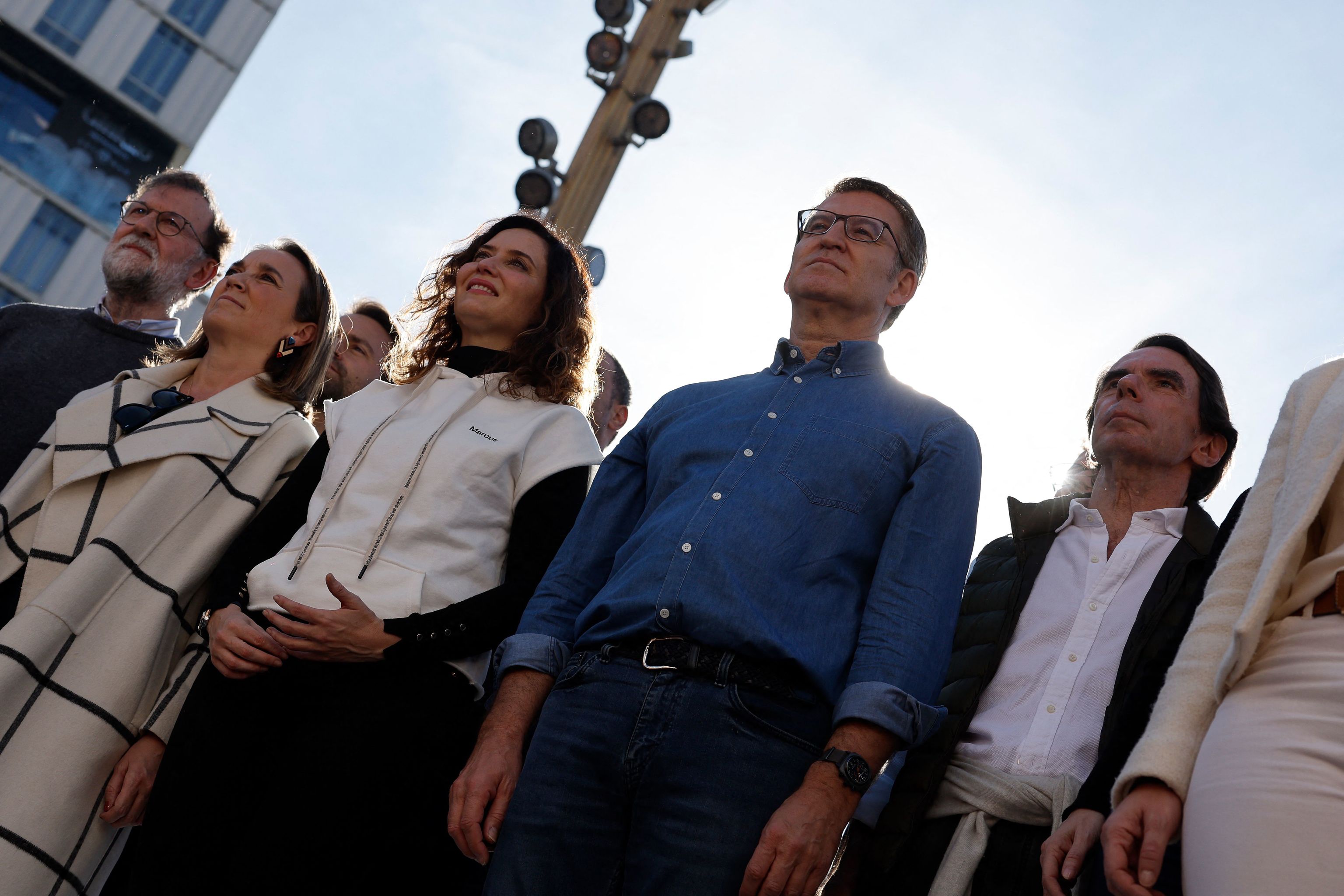 Rajoy, Gamarra, Daz Ayuso, Feijo y Aznar, en la concentracin de este domingo en Madrid.