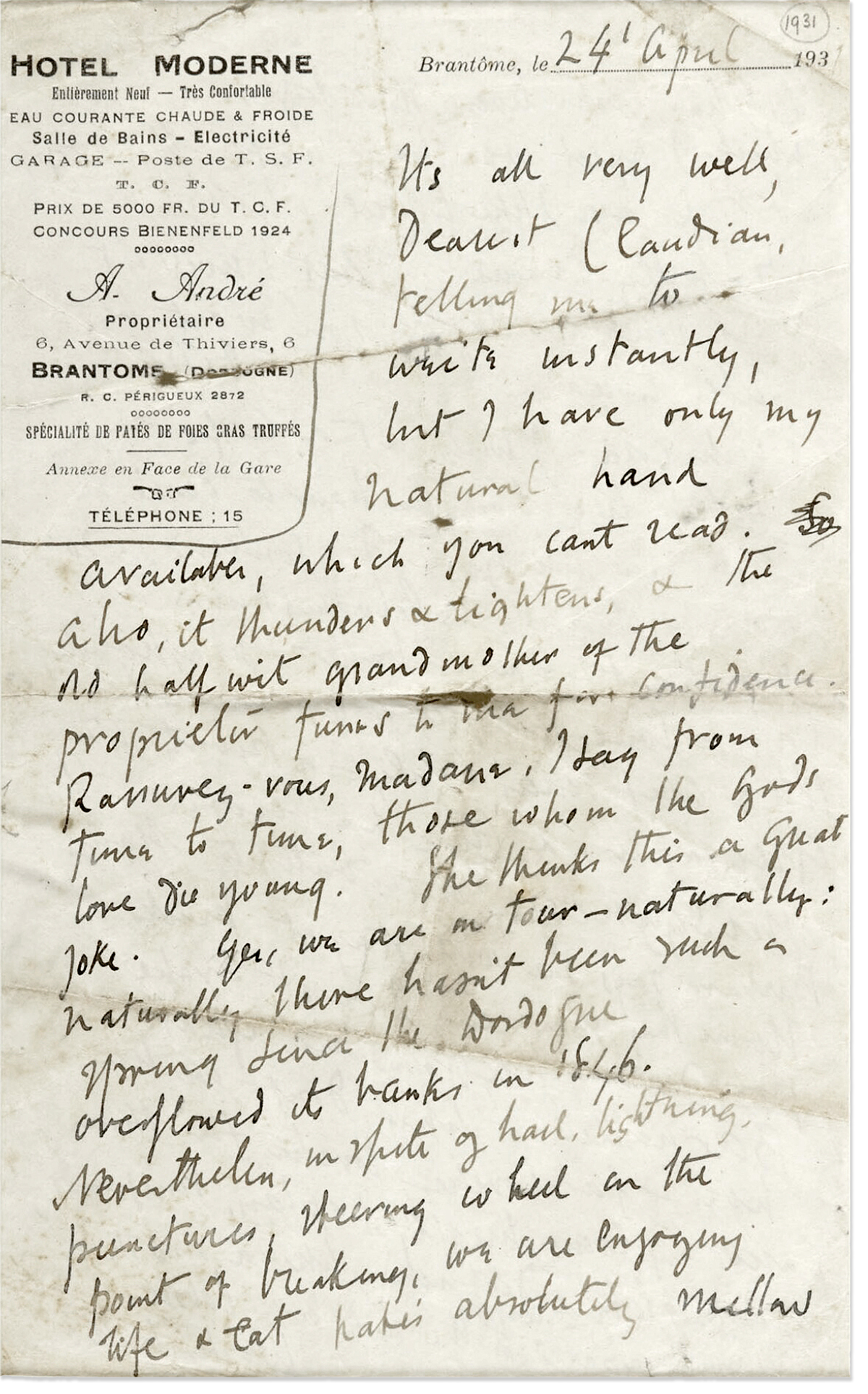 Carta de Virginia Woolf a su sobrino Quentin Bell en 1931.