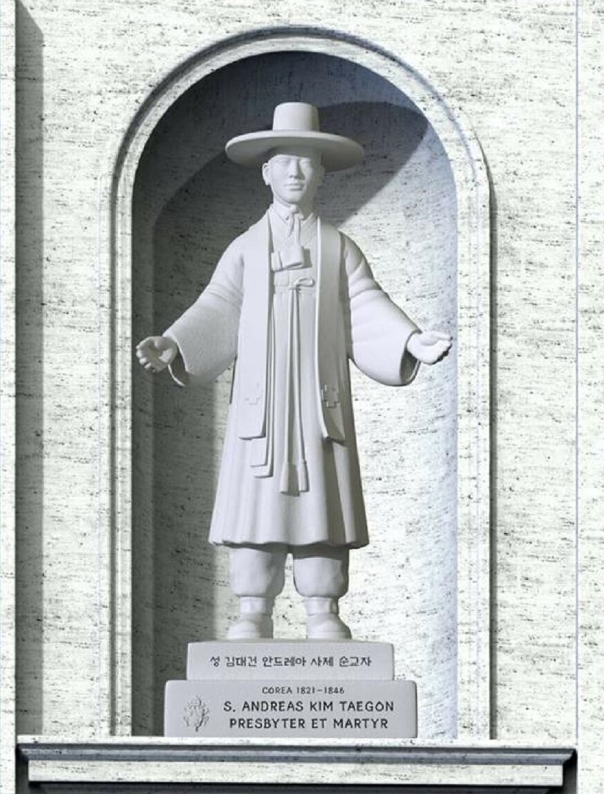 Estatua de tres metros del sacerdote Kim en el Vaticano.