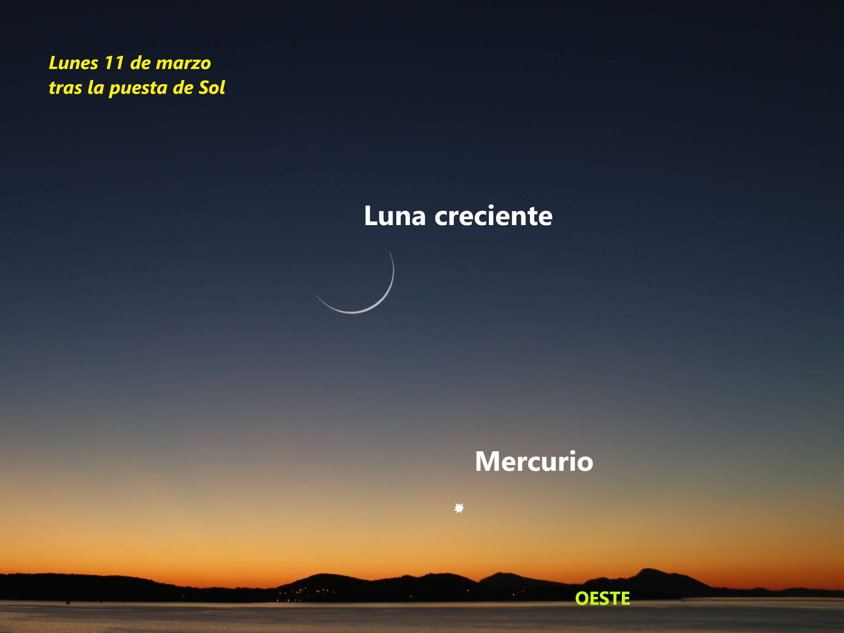 Mercurio y la Luna el 11 de marzo.