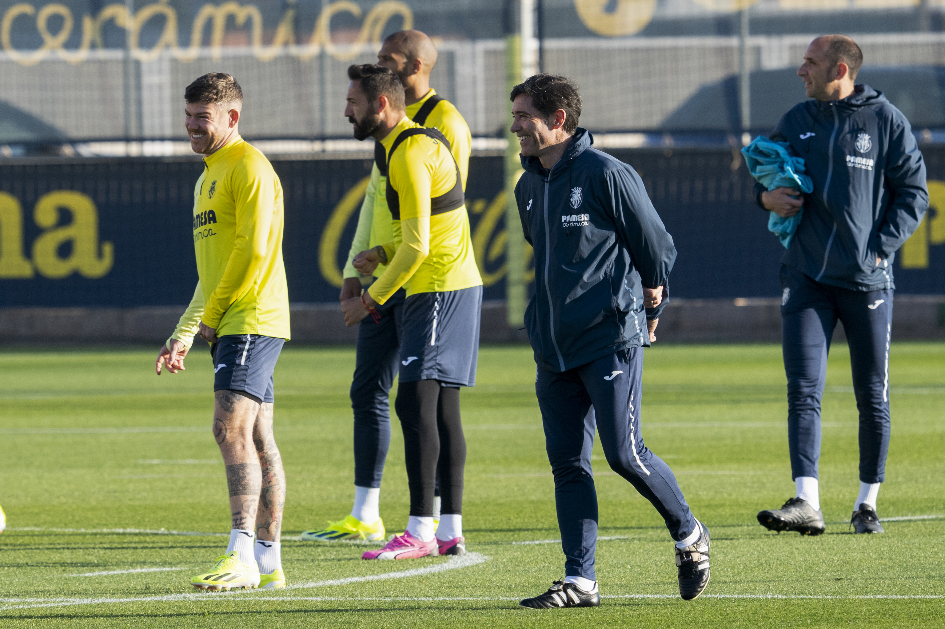 El entrenador del Villarreal, Marcelino Garca Toral, durante el ltimo entrenamiento del equipo antes del partido con el Marsella.