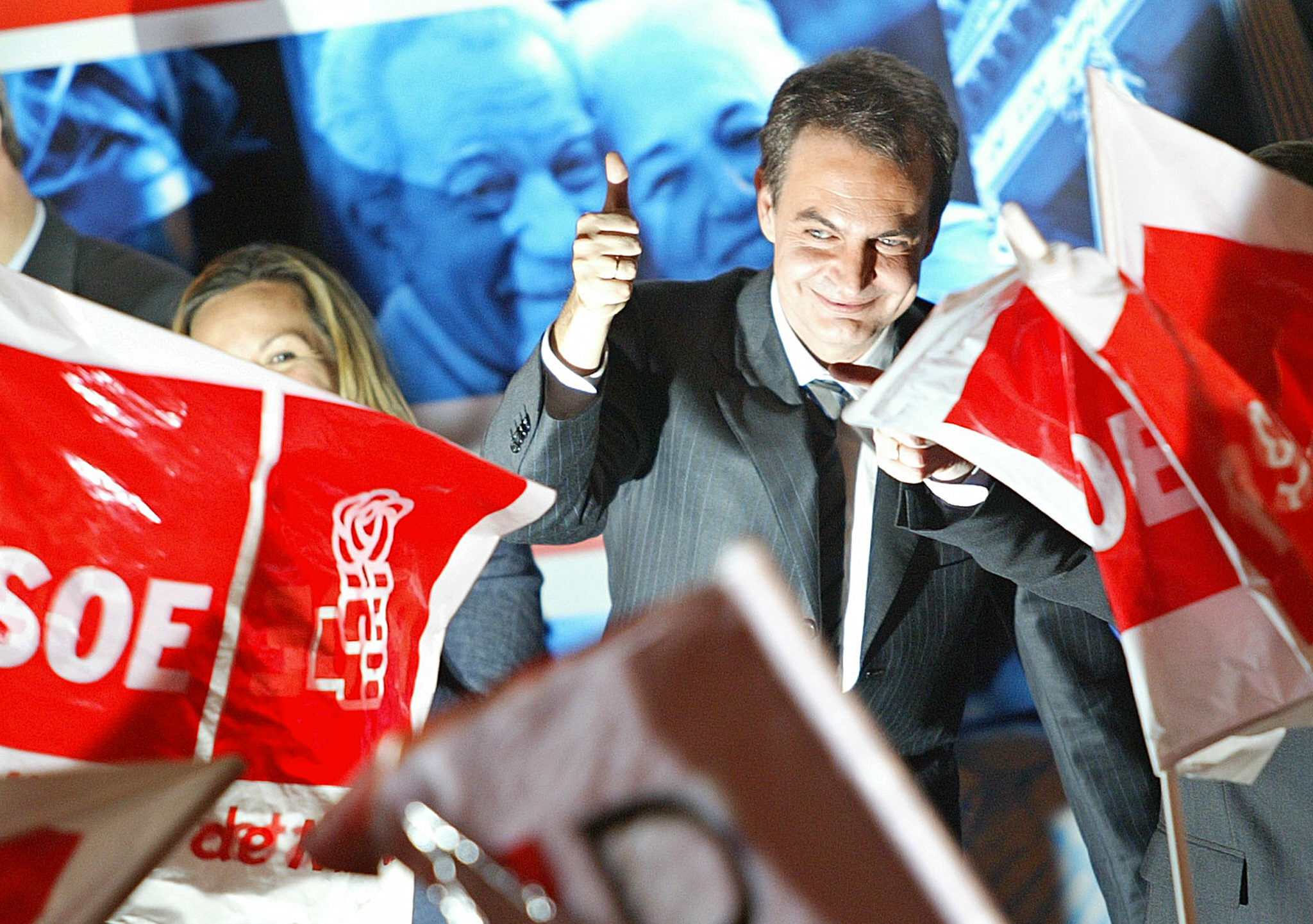 Zapatero, en la victoria electoral del 14-M de 2004.