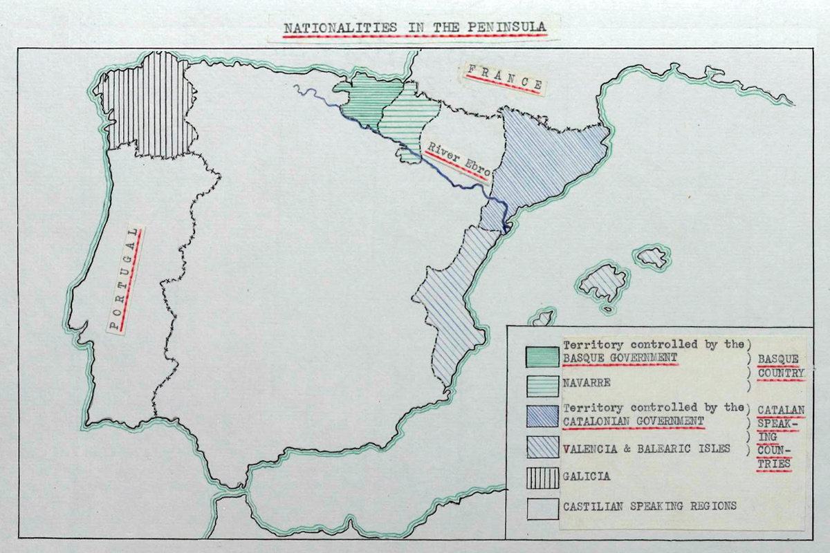 Mapa de Espaa entregado por PNV y ERC al Foreing Office en el que destacan las 'nacionalidades no castellanas'.