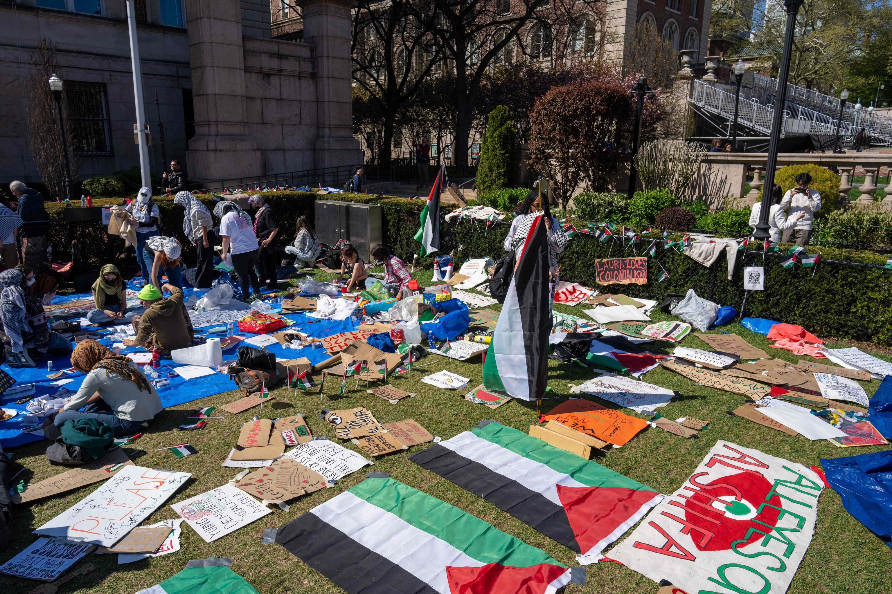 Manifestantes pro Palestina en el campus de la Universidad de Columbia en Nueva York.