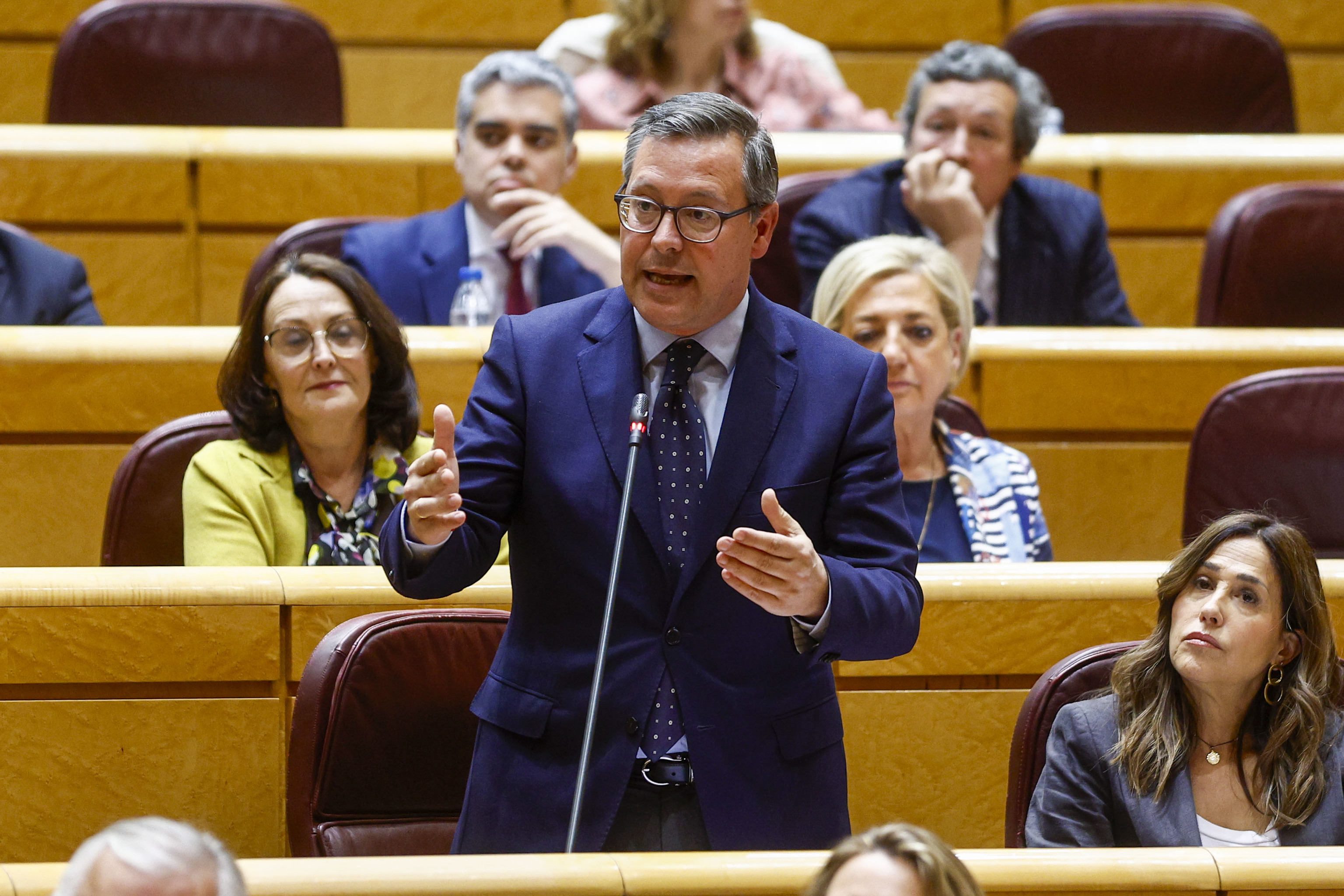 El senador popular Alfonso Serrano interviene en la sesin de control al Gobierno celebrada por el pleno del Senado este martes en Madrid.