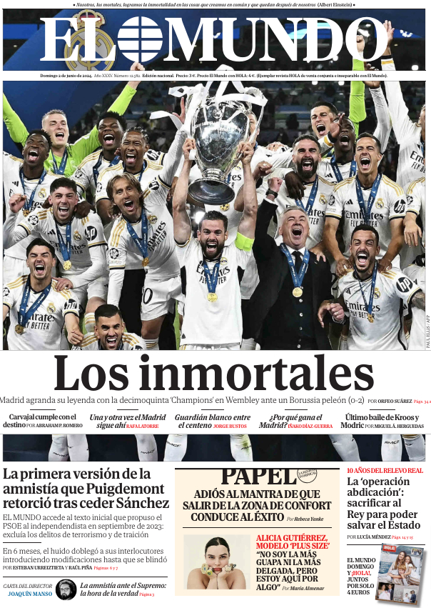 Portada de EL MUNDO del domingo 2 de junio de 2024 | Medios
