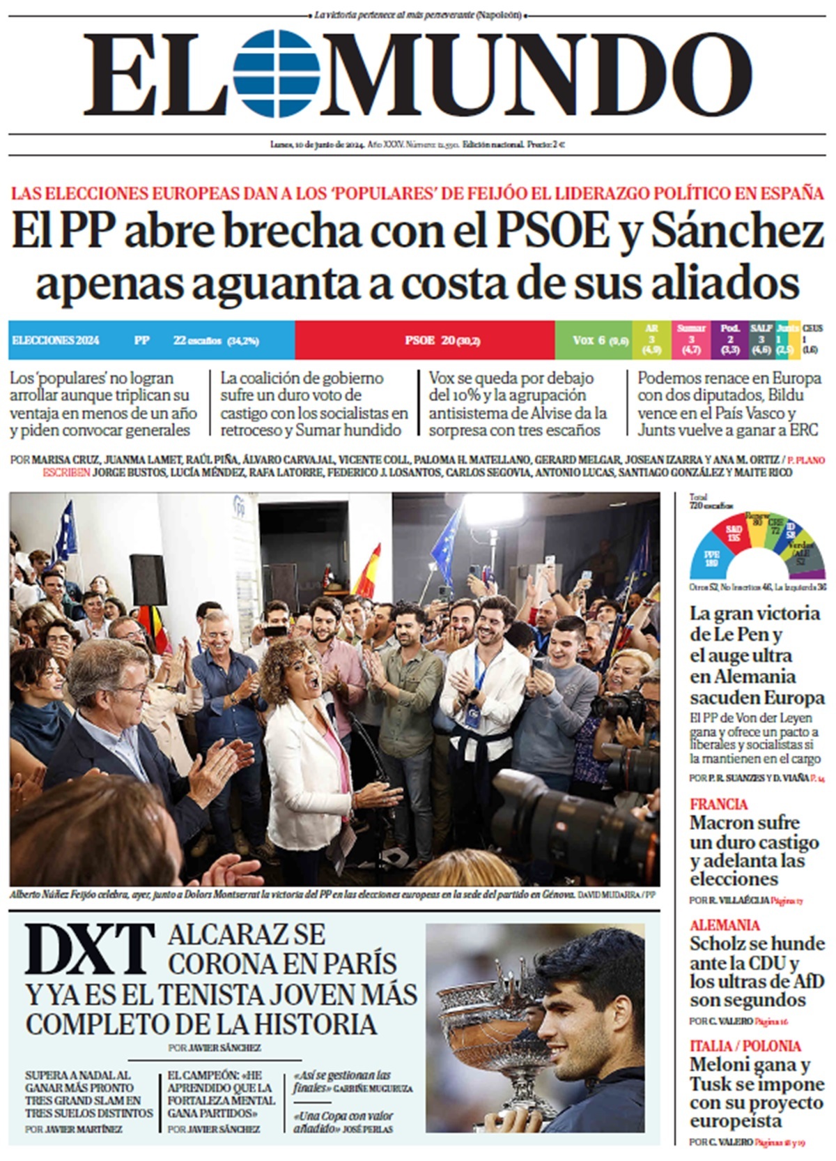 Portada de EL MUNDO del lunes 10 de junio de 2024 | Medios