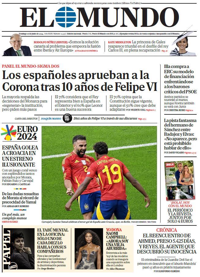 Portada de EL MUNDO del domingo 16 de junio de 2024 | Medios
