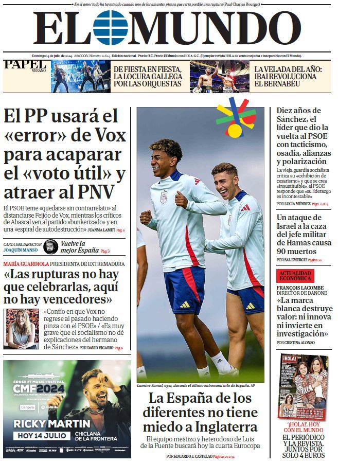 Portada de EL MUNDO del domingo 14 de julio de 2024 | Medios