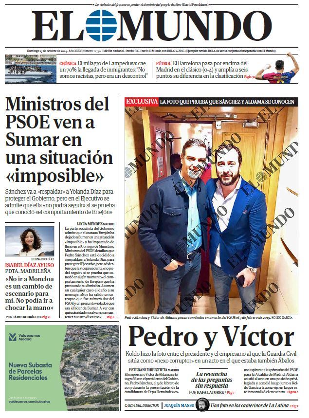 Portada de EL MUNDO del domingo 27 de octubre de 2024 | Medios