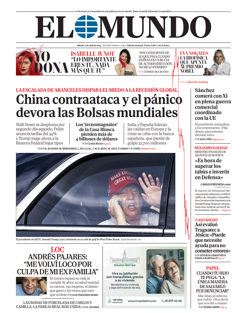 Portada de EL MUNDO del sábado 5 de abril de 2025 | Medios