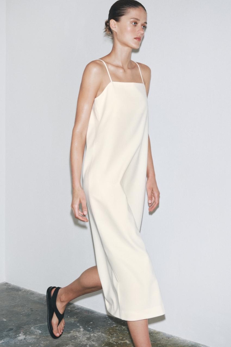 white dress with sleeves midi White Short Puff Midi Dress White / XS