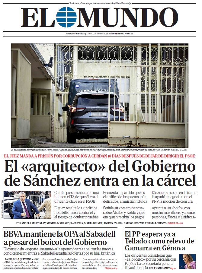Portada de EL MUNDO del martes 1 de julio de 2025 | Medios