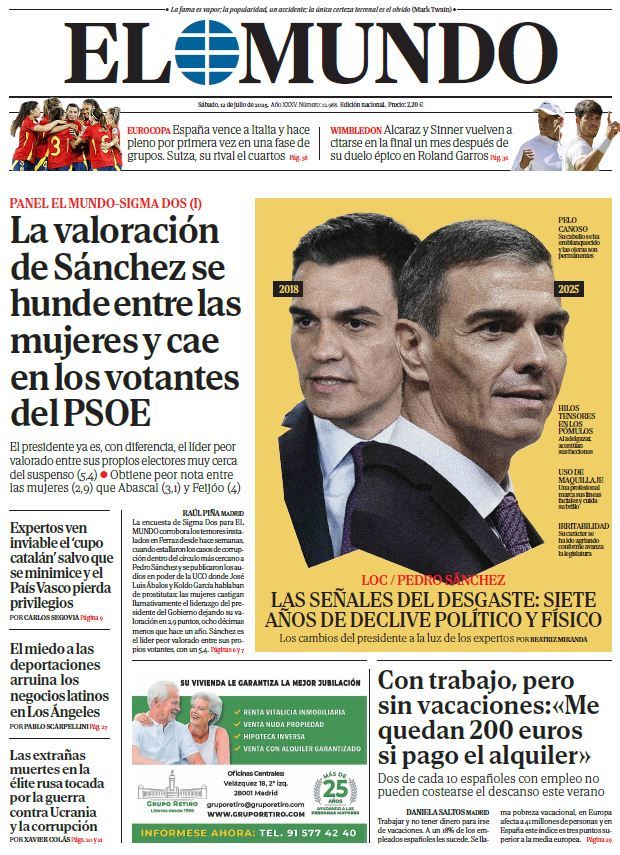 Portada de EL MUNDO del sábado 12 de julio de 2025 | Medios