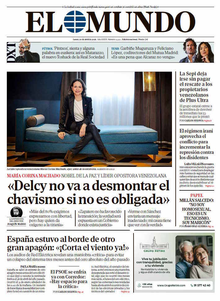 Portada de EL MUNDO del lunes 20 de abril de 2026