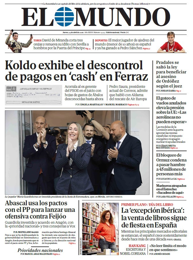 Portada de EL MUNDO del jueves 23 de abril de 2026