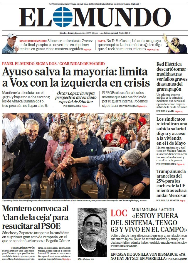Portada de EL MUNDO del sábado 2 de mayo de 2026