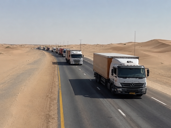 Las nuevas caravanas del Golfo: miles de camiones (en lugar de barcos) en el desierto para salvar el comercio global de la crisis de Ormuz