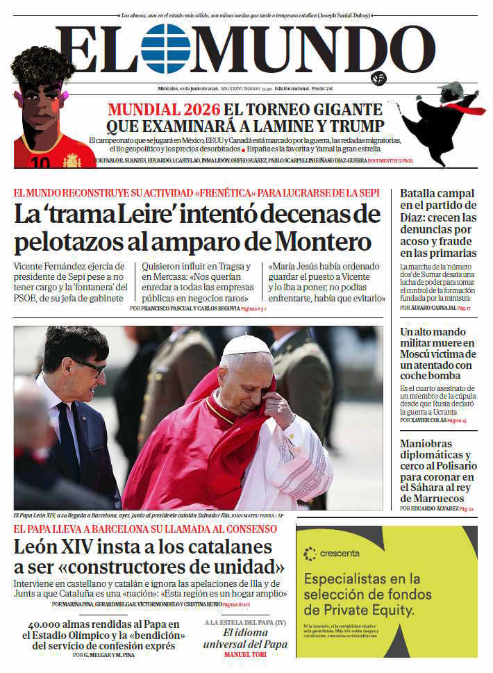 Portada de EL MUNDO del miércoles 10 de junio de 2026